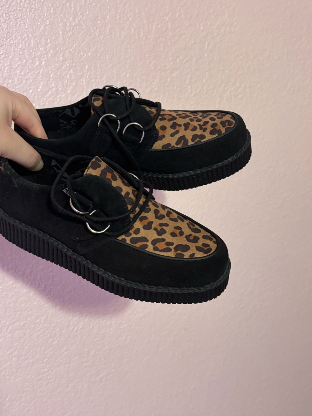T.U.K Leopard Accent Platform Creeper Sneakers in Black and Brown